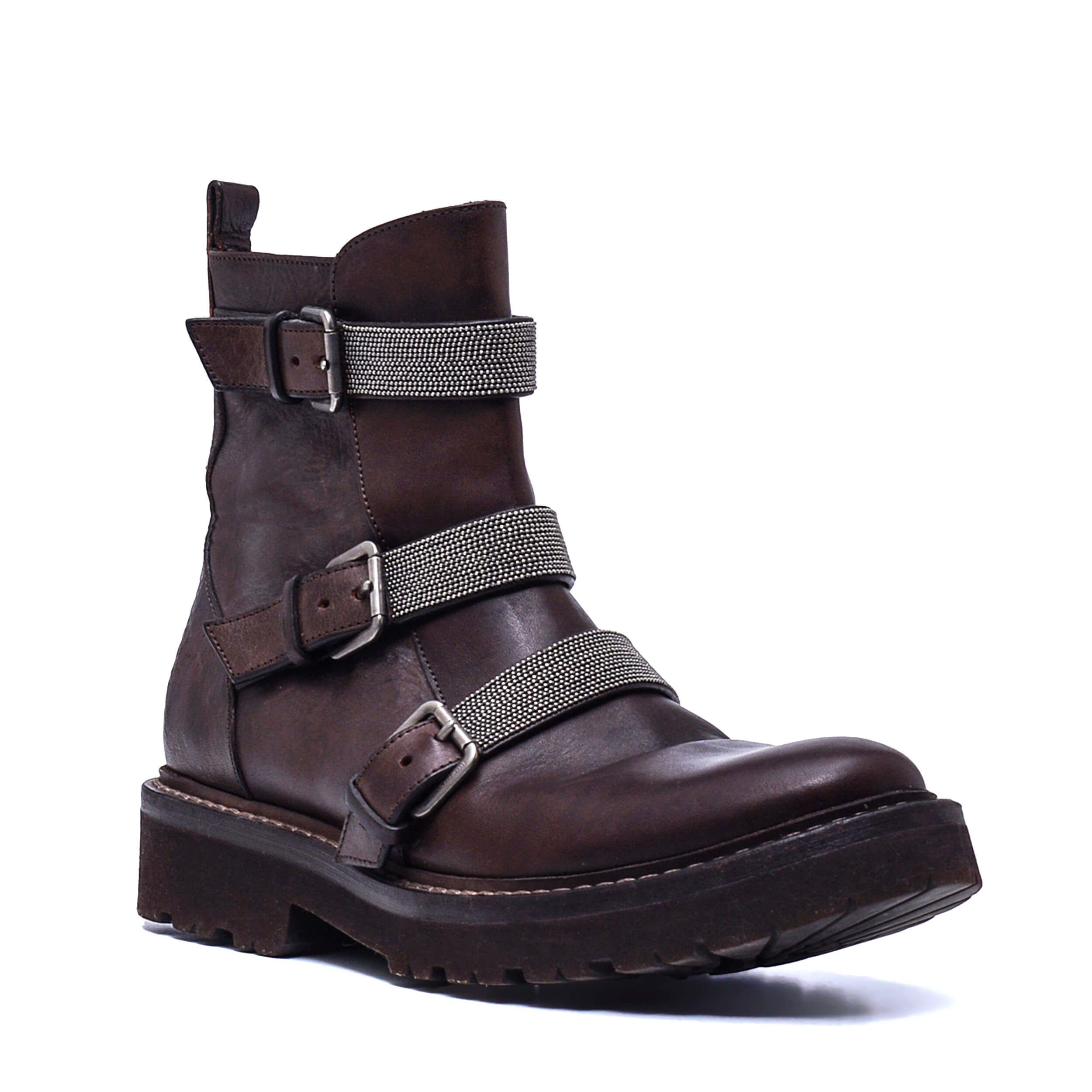 Brunello Cucinelli - Brown Leather Icon Stone Buckle Boots / 37.5